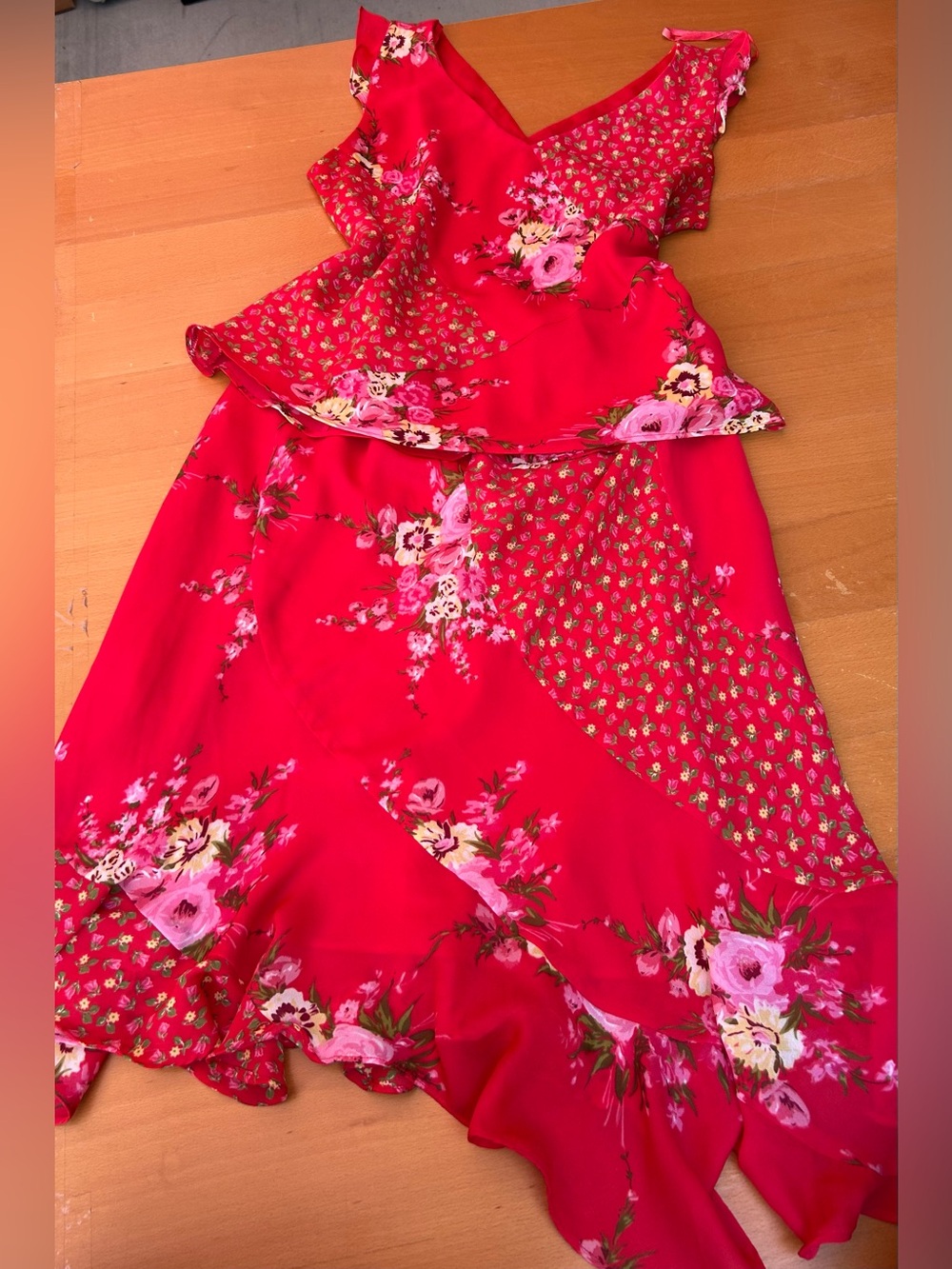 Studio I Bright Red Floral Ruffle Dress 12